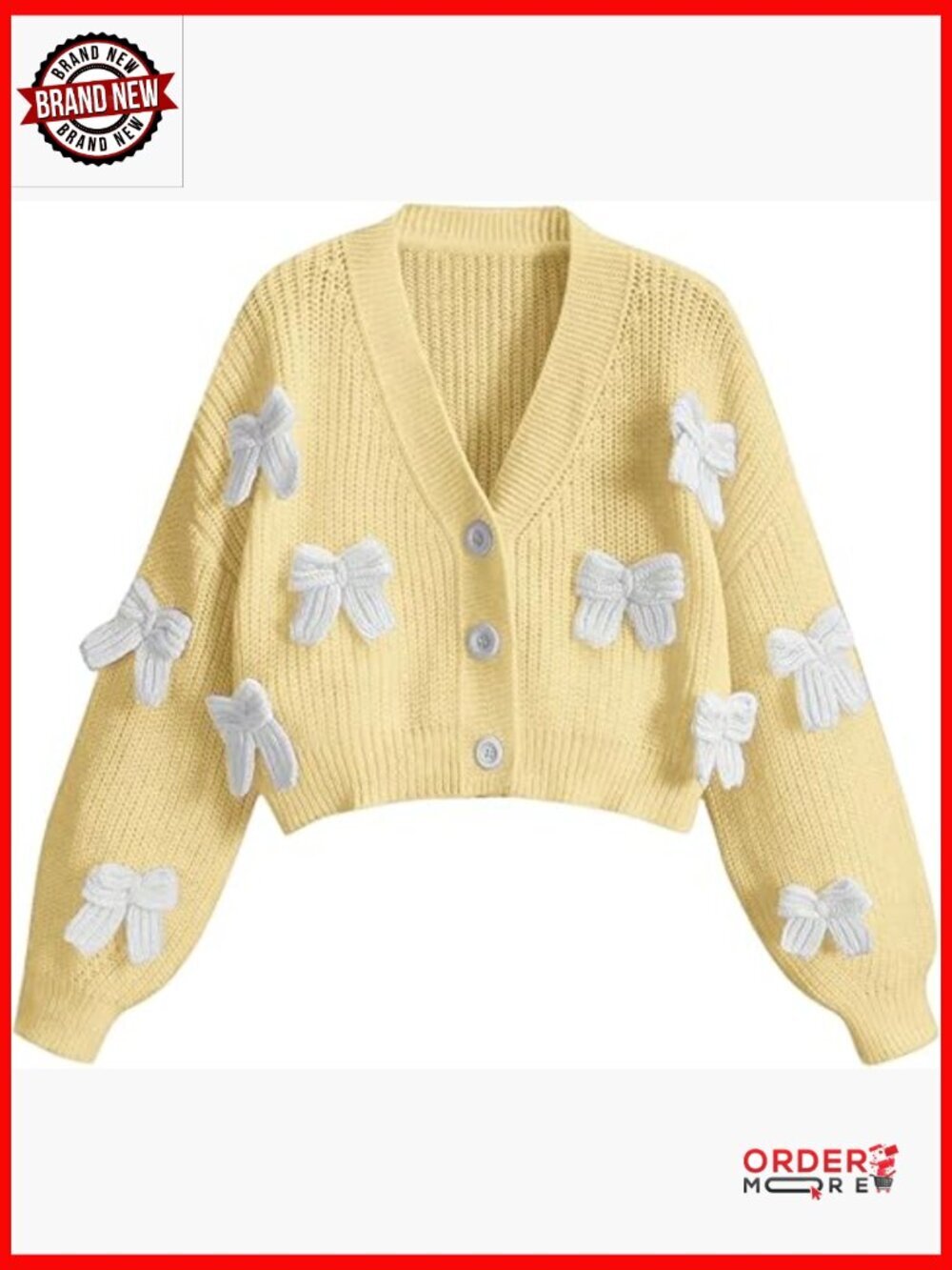 Cute Bow Knit Cardigan Sweater - Fairycore Y2K Long Sleeve V-Neck Button Down